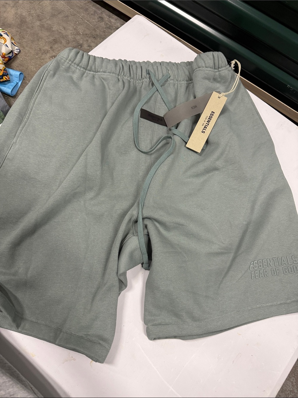 Essentials Men's Sage Green Athletic Drawstring Shorts